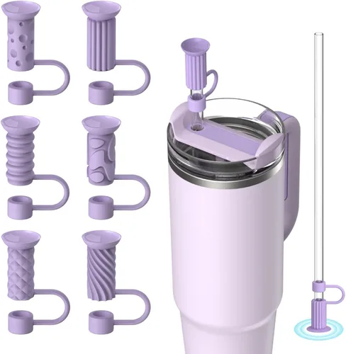 Miniatura 7 de 6 piezas de tapas para pajita con base de succión, tapas para pajita de 0.4in/10mm para vaso Stanley 30/40 oz, multicolor Varios