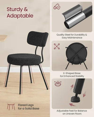 Miniatura 5 de VASAGLE Sillas de Comedor Boucle Juego de 4, Sillas Tapizadas de Cocina y Comedor con Respaldo Curvado y Marco de Acero, Modernas de Mediados