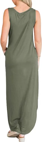 Miniatura 6 de ANRABESS - Vestido largo casual suelto para mujer sin mangas maxi vestido de playa con bolsillos
