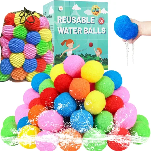 60 piezas de bolas de agua reutilizables, globos de agua reutilizables para juguetes y juegos al aire libre, juguetes de agua para niños y adultos,