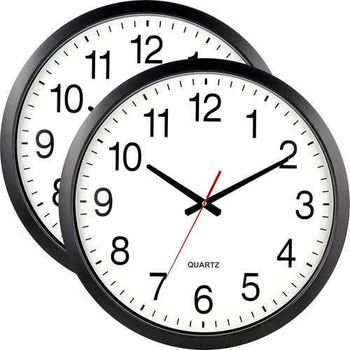 Miniatura 11 de Bernhard Products Reloj de pared negro, 2 unidades, silencioso, sin tictac, de cuarzo, de calidad extra grande, funciona con pilas, redondo, fácil