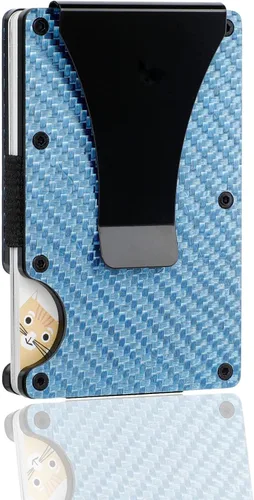 Miniatura 3 de Fibra de carbono RFID bloqueo delgado dinero clip titular de la tarjeta de metal cartera de los hombres, Fibra de carbono negra con clip para Fibra
