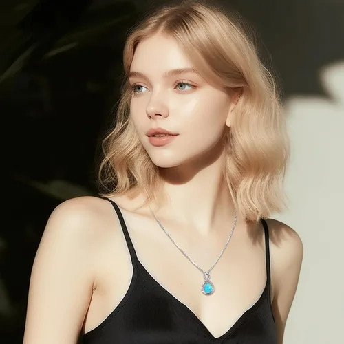 Miniatura 85 de Joyas de turquesa para mujeres y hombres de plata de ley 925 con colgante de urna para cenizas, collar con medallón de imagen, martillo de Thor