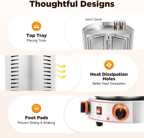Miniatura 6 de Máquina de Asador de Shawarma Eléctrica Weglae, Asador Vertical de Acero Inoxidable, Máquina de Barbacoa Comercial, Máquina Rotisserie de Encimera