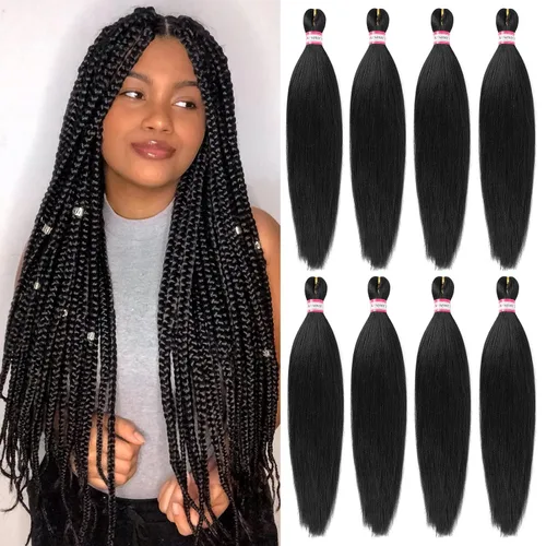 Miniatura 74 de Extensiones de cabello para trenzar preestiradas, color negro, 12 pulgadas, 8 paquetes de cabello natural para trenzar, fácil trenza, ajuste de agua