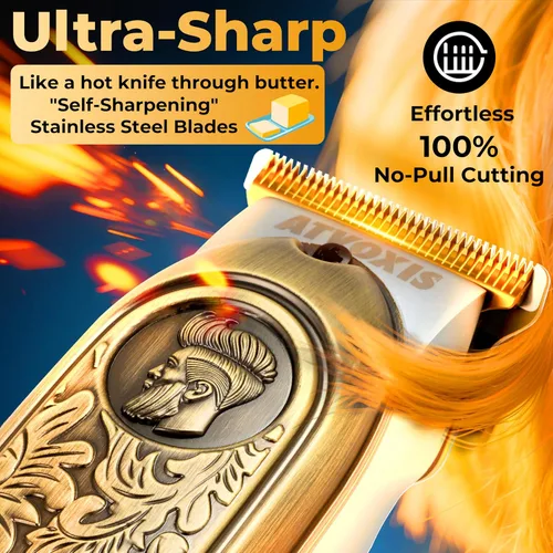 Miniatura 2 de Maquinilla de afeitar de cuerpo de metal afilada T-Blade recortadora de pelo/barba con 4 protectores y kit de afeitado cerrado para hombres