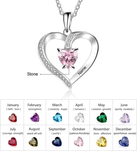 Miniatura 2 de Collares con colgante de corazón de amor para mujer, hechos con piedra natal de imitación, joyería de compromiso personalizada para ella