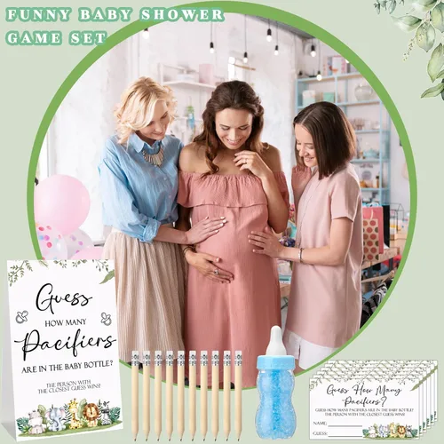 Miniatura 6 de Roowest 512 piezas de juegos de baby shower Adivina cuántos chupetes letrero, 100 pequeños juegos de adivinanzas, 10 lápices HB, botella de leche