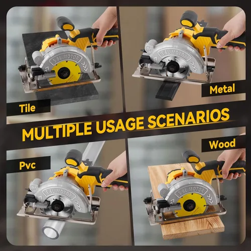 Miniatura 2 de JOJOCY Sierra circular inalámbrica sin escobillas de 5 pulgadas, 6200 RPM, 2 cuchillas de madera, 1 guante de hoja de azulejos, solo herramienta