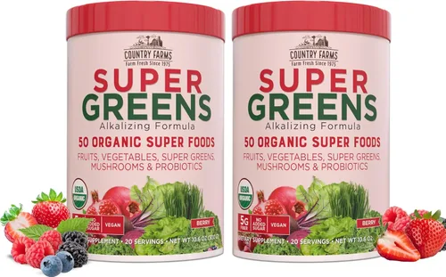 Miniatura 10 de Country Farms Super Greens Sabor piña y mango, 50 súper alimentos orgánicos, mezcla de bebida orgánica USDA (pasto de trigo, espirulina, clorella)
