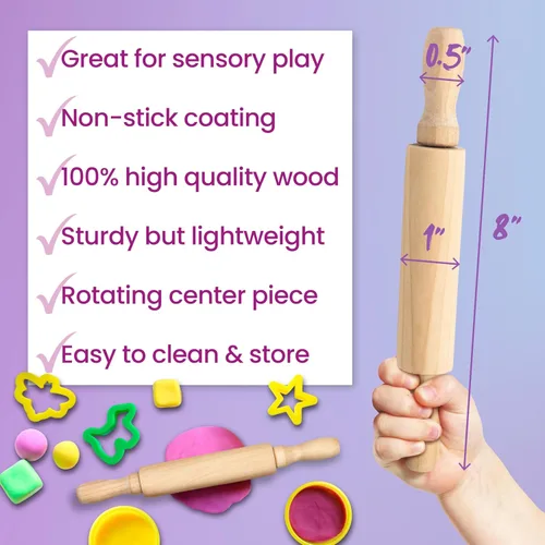 Miniatura 4 de Mini rodillos de 8 pulgadas para niños (paquete de 6) sin astillas, madera dura antiadherente para hornear, manualidades sensoriales, Play-Doh