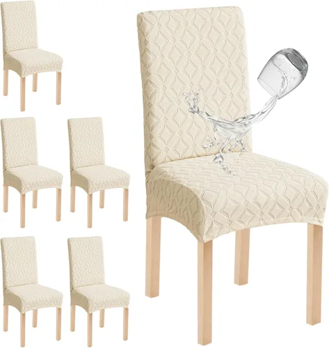 Miniatura 20 de Genina Juego de 4 fundas impermeables para sillas de comedor, extraíbles y lavables, color beige grande