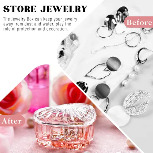 Miniatura 17 de kanpura Joyero de cristal en forma de corazón, caja de dulces con tapa, caja de almacenamiento para aretes, collar, pecho, caja de almacenamiento