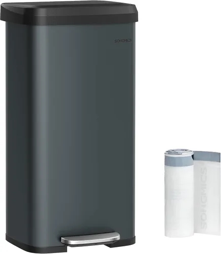 Miniatura 11 de SONGMICS Cubo de basura para cocina, 13 galones (50 L) de acero inoxidable, con tapa que permanece abierta y pedal para pisar, cierre suave, alto