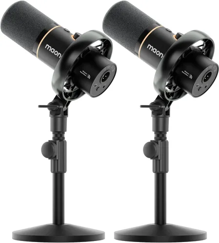 MAONO PD200W Paquete de equipo de podcast híbrido inalámbrico para 2, kit de micrófono dinámico XLR USB con 2 soportes de escritorio, software,