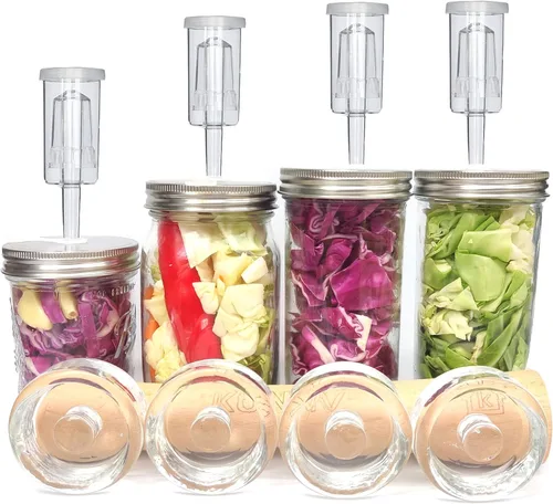 Miniatura 5 de Juego de 2 juegos completos de fermentación, 2 frascos de fermentación, 2 pesos de fermentación y 2 tapas de fermentación para chucrut, verduras
