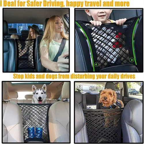 Miniatura 3 de DYKESON Barrera de red para perros con organizador de malla para automóvil para perros y niños, divisor de seguridad con bolsa de almacenamiento