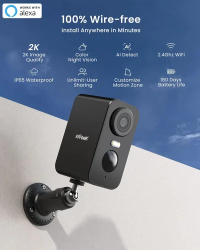 Miniatura 2 de ieGeek Cámaras de seguridad inalámbricas para exteriores, paquete de 2, cámara de vigilancia WiFi 2K para seguridad del hogar, cámaras de seguridad