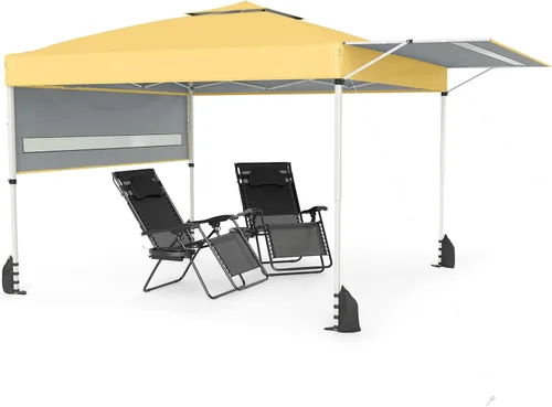 Miniatura 10 de Tangkula Toldo desplegable de 10 x 17.6 pies con toldos dobles ajustables, tienda de campaña para exteriores de 2 niveles con 8 estacas, 4 cuerdas