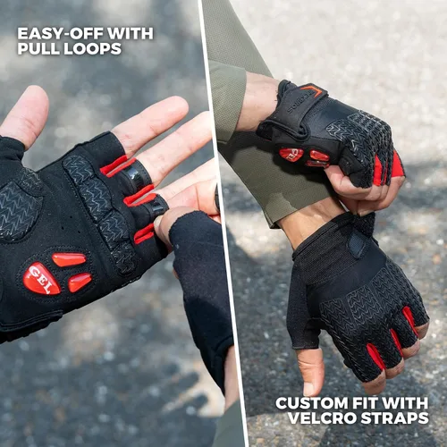 Miniatura 4 de ROCKBROS Guantes de ciclismo para hombres y mujeres con almohadilla antideslizante que absorbe los golpes, guantes de ciclismo sin dedos, ligeros