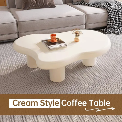Miniatura 4 de Mesa de centro en forma de nube de 46.06 pulgadas, moderna mesa de centro blanca con borde redondo con 3 patas de soporte resistentes y mesa de 3.14