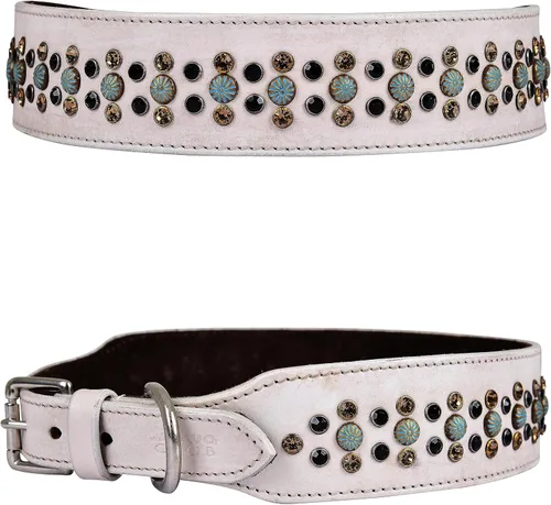 Miniatura 13 de Collar de perro de la serie 'Cupola' de cuero genuino, conchos celtas y remaches de cúpula dorada, acolchado suave, hecho a mano, ideal para razas