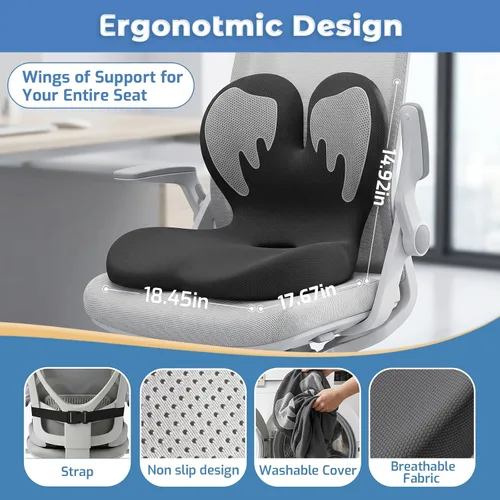 Miniatura 6 de Cojín de asiento de espuma viscoelástica, ergonómicos ortopédicos para alivio del coxis, ciática y dolor de espalda, alivio de presión con almohada