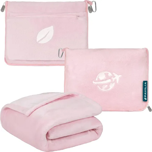 Miniatura 15 de PAVILIA Manta de viaje y almohada, manta de avión con apertura de brazos para adultos, manta compacta de avión con agujero para el brazo, bolsa 2