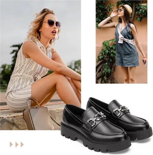 Miniatura 3 de Vepose Mocasines casuales de plataforma 8081 para mujer, mocasines negros con punta redonda