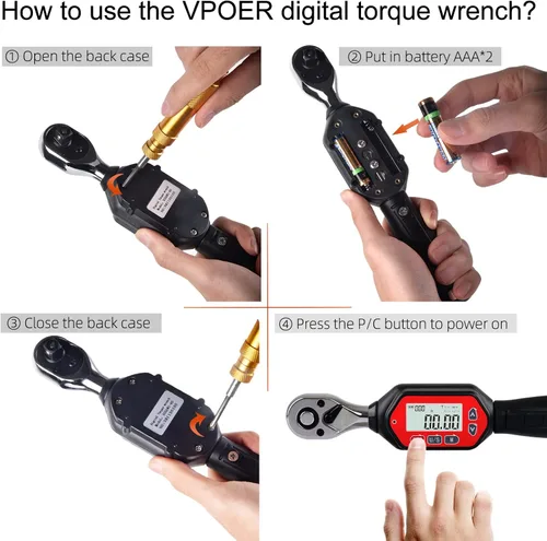 Miniatura 9 de Llave dinamométrica digital de 3/8 pulgadas, 1.33-44.25 ft-lbs (1.8-60 Nm) (16-531 libra) con zumbador y LED, calibrado (VTWM-60), rojo