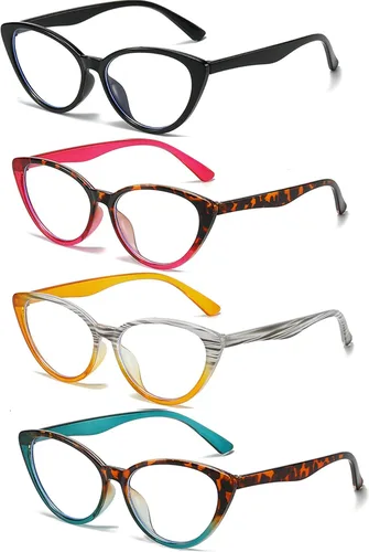 Gafas de lectura para mujer, paquete de 4 lectores elegantes, gafas de lectura de moda para mujer, colores brillantes