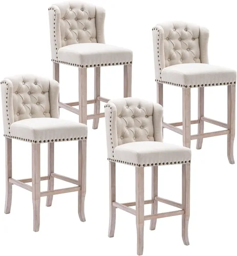 Miniatura 9 de LukeAlon Juego de 2 taburetes de bar clásicos de terciopelo de 30 pulgadas, sillas de bar altas con respaldo de alas con botones y patas de madera
