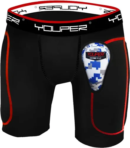 Youper Pantalones cortos deslizantes acolchados para niños con copa atlética protectora suave para béisbol, fútbol americano, lacrosse