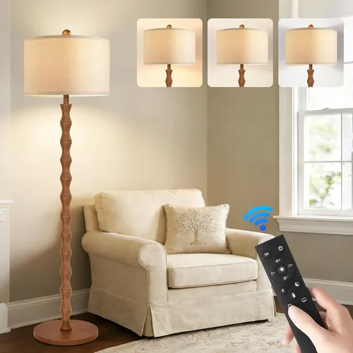Miniatura 12 de Lámpara de pie dorada para sala de estar con 3 temperaturas de color, lámparas de pie bohemias de arco con control remoto, lámpara de pie de ratán