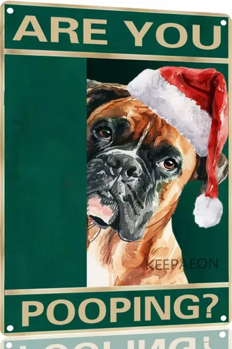 Miniatura 34 de Letrero de metal con texto en inglés "Beagle" Are You Pooping de 12 x 8 pulgadas, letrero de Navidad vintage, con sombrero de Papá Noel, divertido