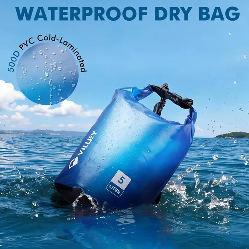 Miniatura 2 de VILLEY Bolso seco impermeable de 1.32 galones, saco enrollable que mantiene el equipo seco, ligero, para kayak, navegación, camping, natación y Azul