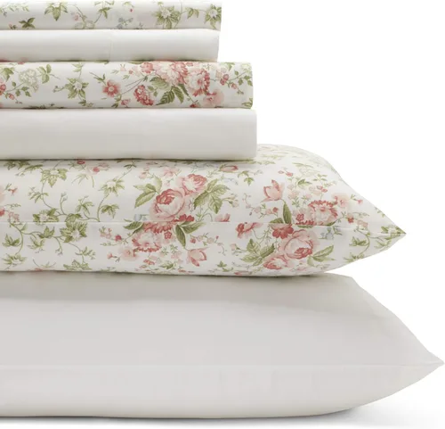 Miniatura 11 de Laura Ashley - Sábanas tamaño Queen, juego de ropa de cama de percal de algodón de 6 piezas, decoración fresca y crujiente para el hogar