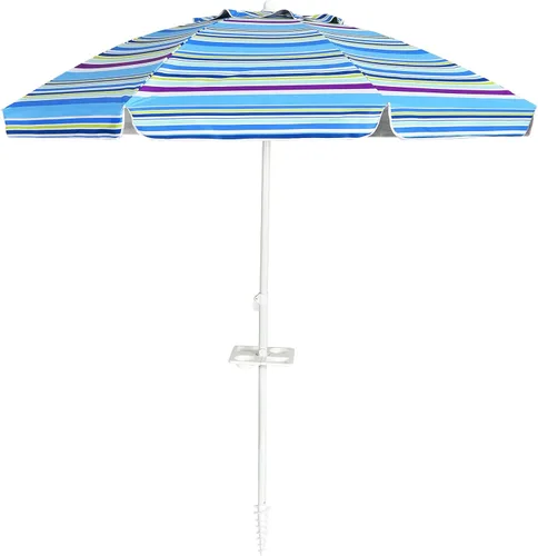 Miniatura 11 de Tangkula Sombrilla de playa portátil de 7.2 pies, sombrilla portátil para exteriores con anclaje de arena, inclinación ajustable, poste de acero