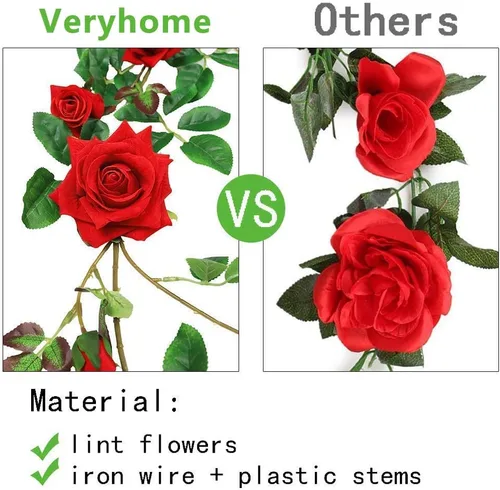 Miniatura 4 de Veryhome - Guirnalda de rosas artificiales estilo enredadera, falsas, para colgar, plantas de hiedra y rosas, 1.83 m para decoración de boda, fiesta