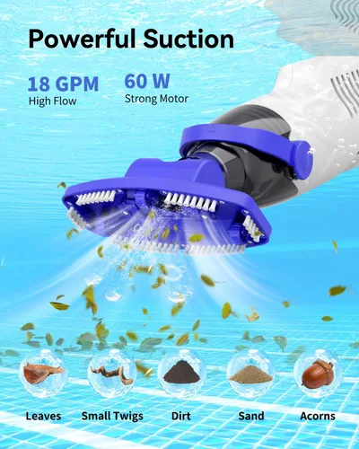 Miniatura 2 de Aspiradora de piscina para piscina sobre el suelo, aspiradora de piscina de mano inalámbrica con succión de 18 GPM, tiempo de funcionamiento de 60
