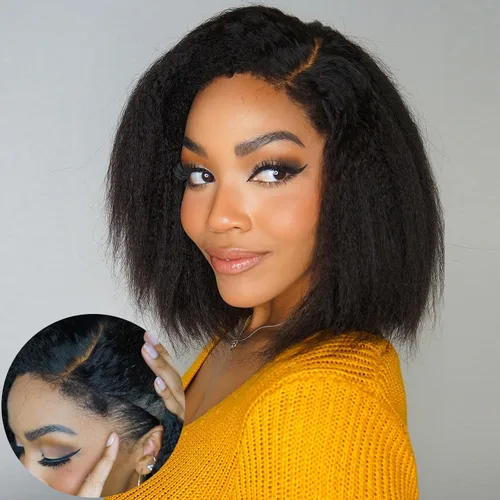 Miniatura 9 de Luvme Hair - Peluca Bob de encaje frontal con bordes rizados 4C, 10 pulgadas, cabello humano lacio tipo afro, sin pegamento, con separación profunda