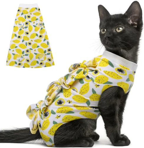 PUMYPOREITY Traje de recuperación para gatos después de la cirugía, mameluco de gato para gatos después de la cirugía, traje de recuperación Amarillo