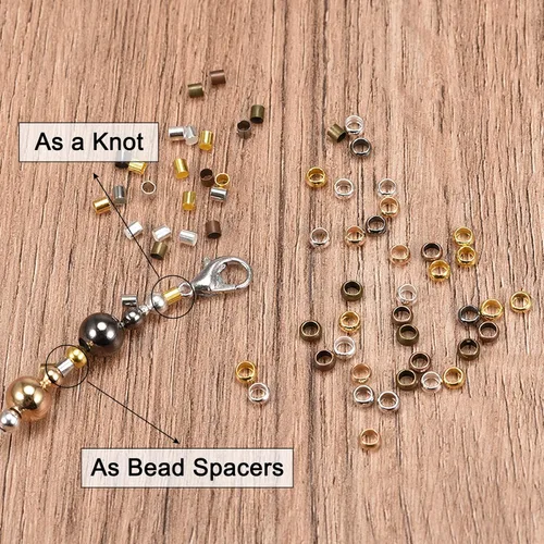 Miniatura 3 de uxcell 1000 cuentas redondas de engarzado, cuentas espaciadoras de extremo de crimpado de 0.079 pulgadas, pequeños topes para hacer pulseras y Oro
