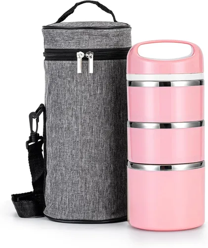 Miniatura 12 de Lille Home Contenedores de Almuerzo Apilables de Acero Inoxidable, Capacidad de 43OZ 3 Capas Caja Bento a Prueba de Fugas para Adultos, Lonchera