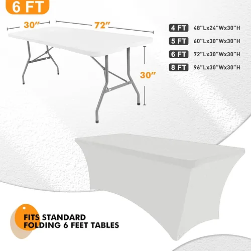Miniatura 2 de SEPARO Cubiertas de Mesa de Spandex Paquete de 2, 6 Pies, Manteles Ajustables Blancos, Lavables, Resistentes a Arrugas, Mantel Elástico Rectangular
