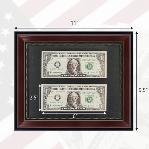 Miniatura 3 de GMFrames Marco de billetes de dólar de caoba con vidrio real de estera negra