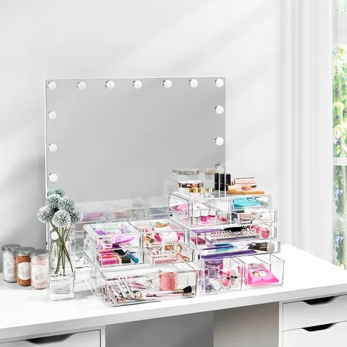 Miniatura 4 de Sorbus Cajones acrílicos apilables grandes – 2 cajones de almacenamiento transparentes para organizar maquillaje, esmalte de uñas, accesorios
