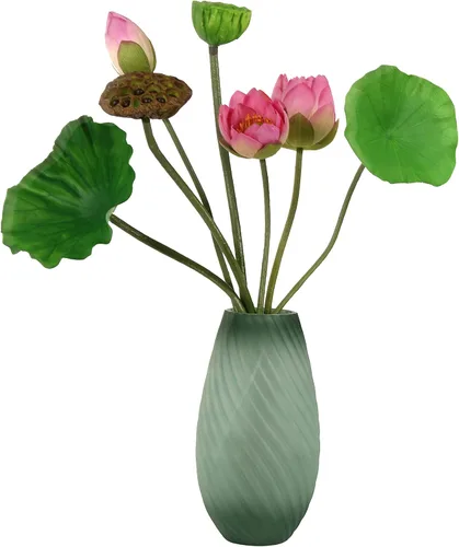 Flores de loto artificiales, de 24 a 31 pulgadas, 7 tallos de plantas de loto, incluyendo flor de loto, brotes de loto, vainas de loto, hojas de