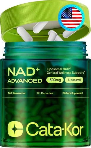 Cata-Kor Suplemento liposomal de NAD con resveratrol - Alternativa al suplemento NMN - Probado por terceros - Suministro de 30 días - Resveratrol