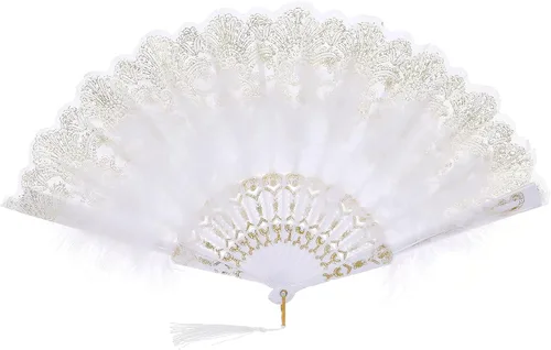Miniatura 13 de BABEYOND Abanico de plumas de marabú estilo vintage de los años 20, abanico plegable de mano estilo flapper para disfraz y baile